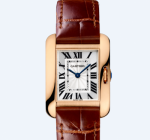 Replica Cartier Tank Silver Dial Rose Gold Case Watch Brown Leather Band
